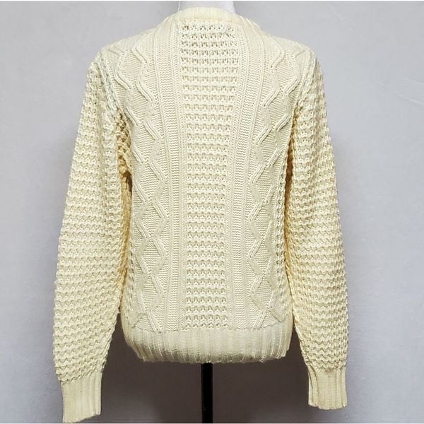 Vintage 1970s Jade Butter Yellow Cable Knit Crew Neck Fisherman Sweater Medium 2r9Ug1WQA