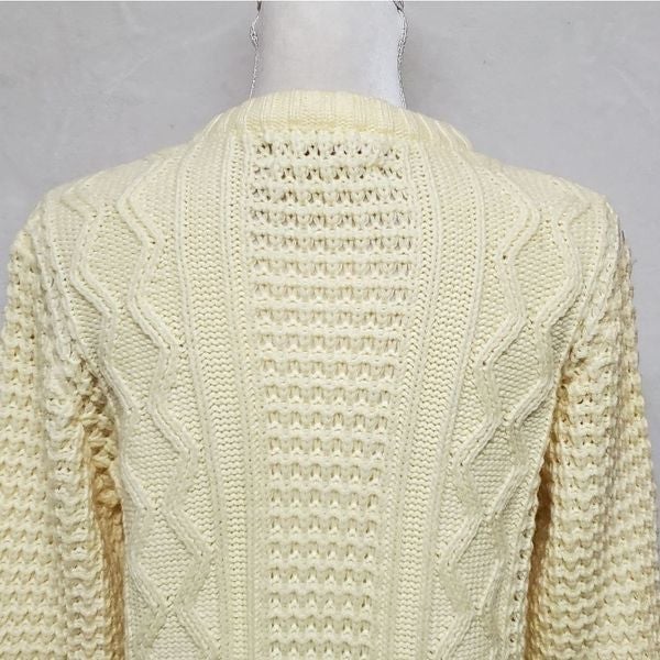 Vintage 1970s Jade Butter Yellow Cable Knit Crew Neck Fisherman Sweater Medium 2r9Ug1WQA