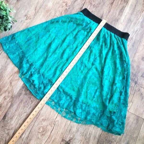 LuLaRoe Elegant Lucy Skirt Blue Green Black Lace Waist 
