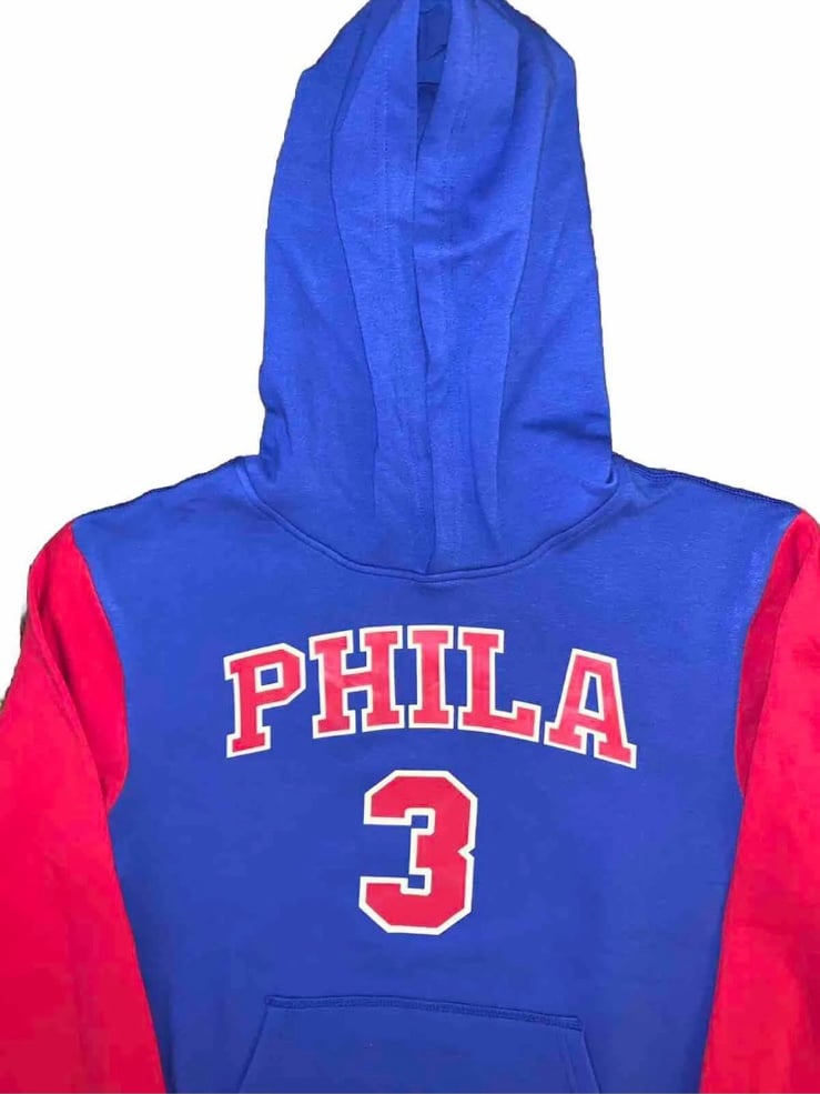 NWT Allen Iverson PHILA 76ers Mitchell & Ness NAME/3 HOODIE-Youth LARGE-Blue/Red B9ld3bihR