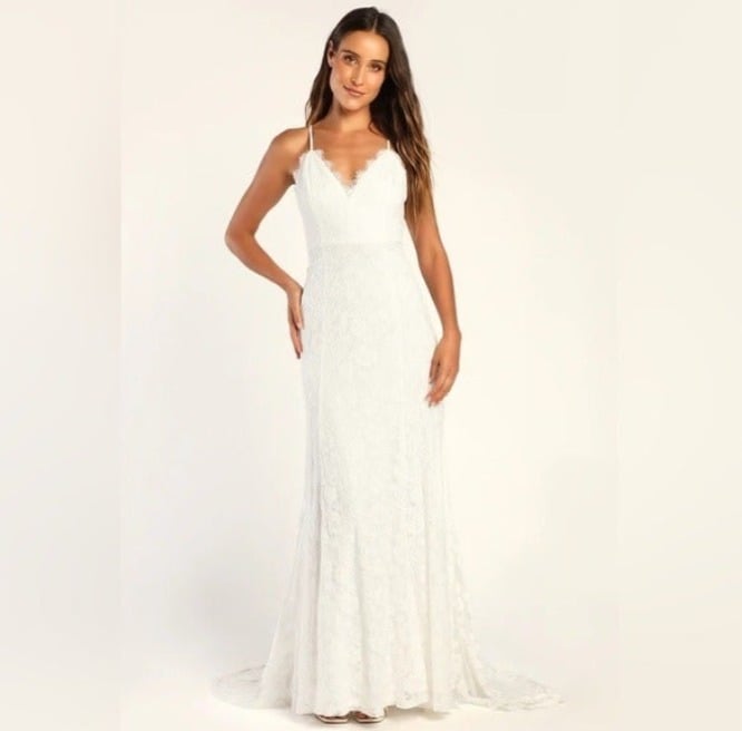Lulus Bridal White Lace Sleeveless Maxi Dresses APTvq1u