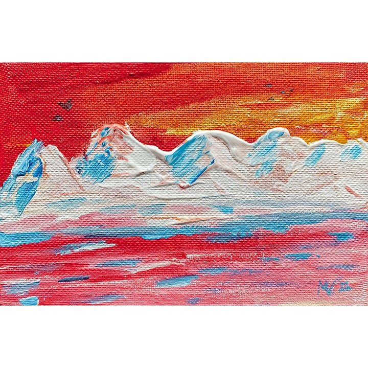 4x6” Sunset Painting White Mountain Original Art Canvas