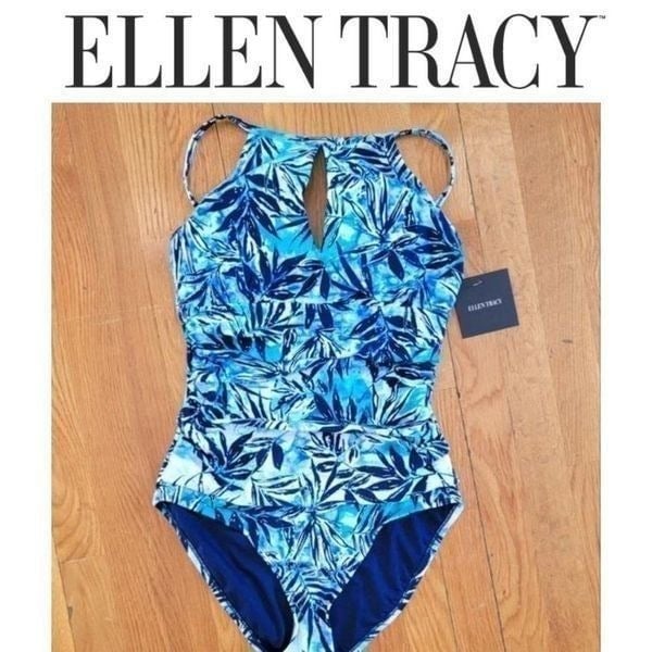 Ellen Tracy size 8 tropical leaves Women´s key hole cutout one-piece swi 6hMVQTQqH