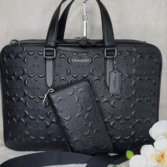 ⭐️ Coach 2 SET Laptop Bag Briefcase Wallet Designer Signature Embossed Leather atVzlDlau