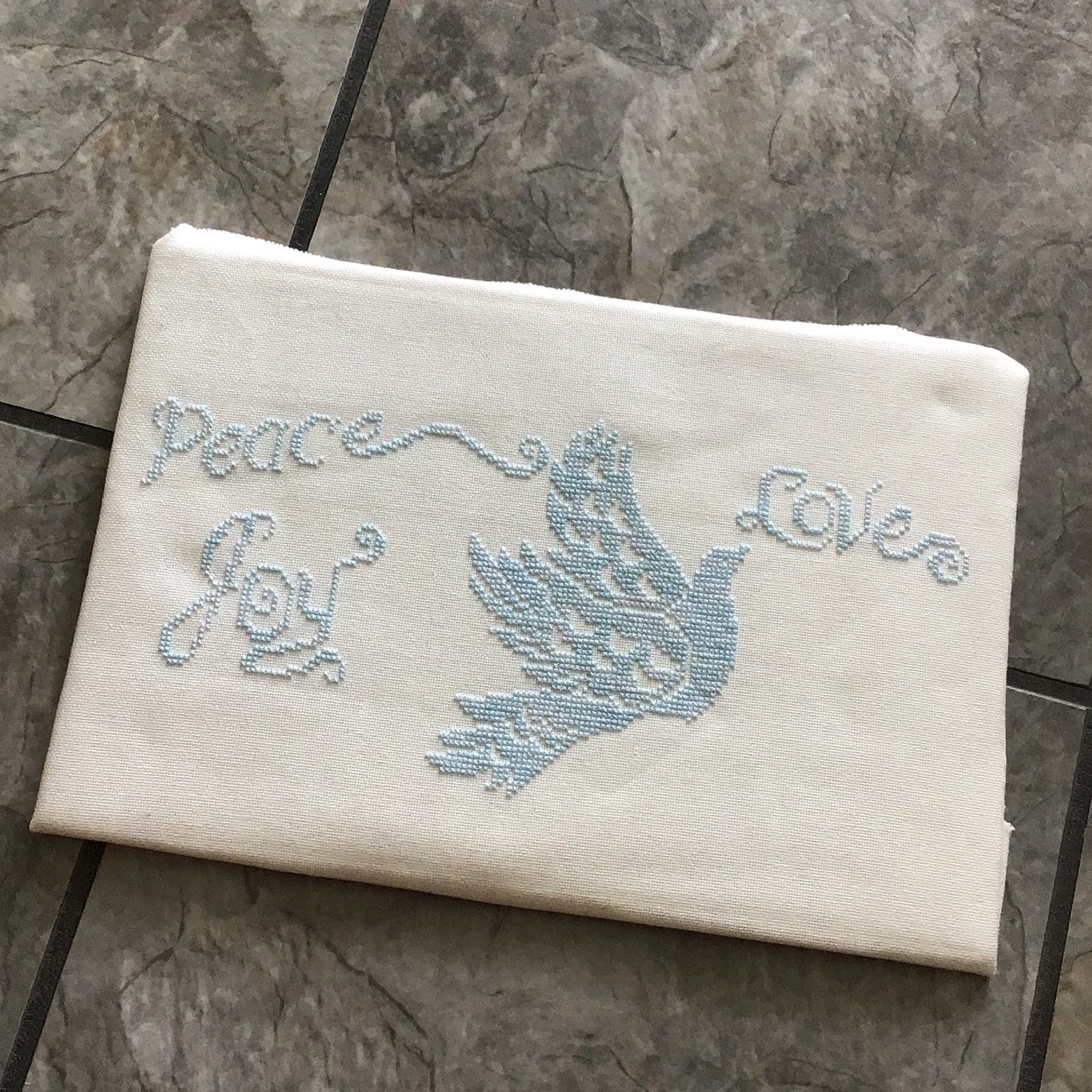 Completed  Peace Joy Love Dove Counted Cross Stitch 2r8