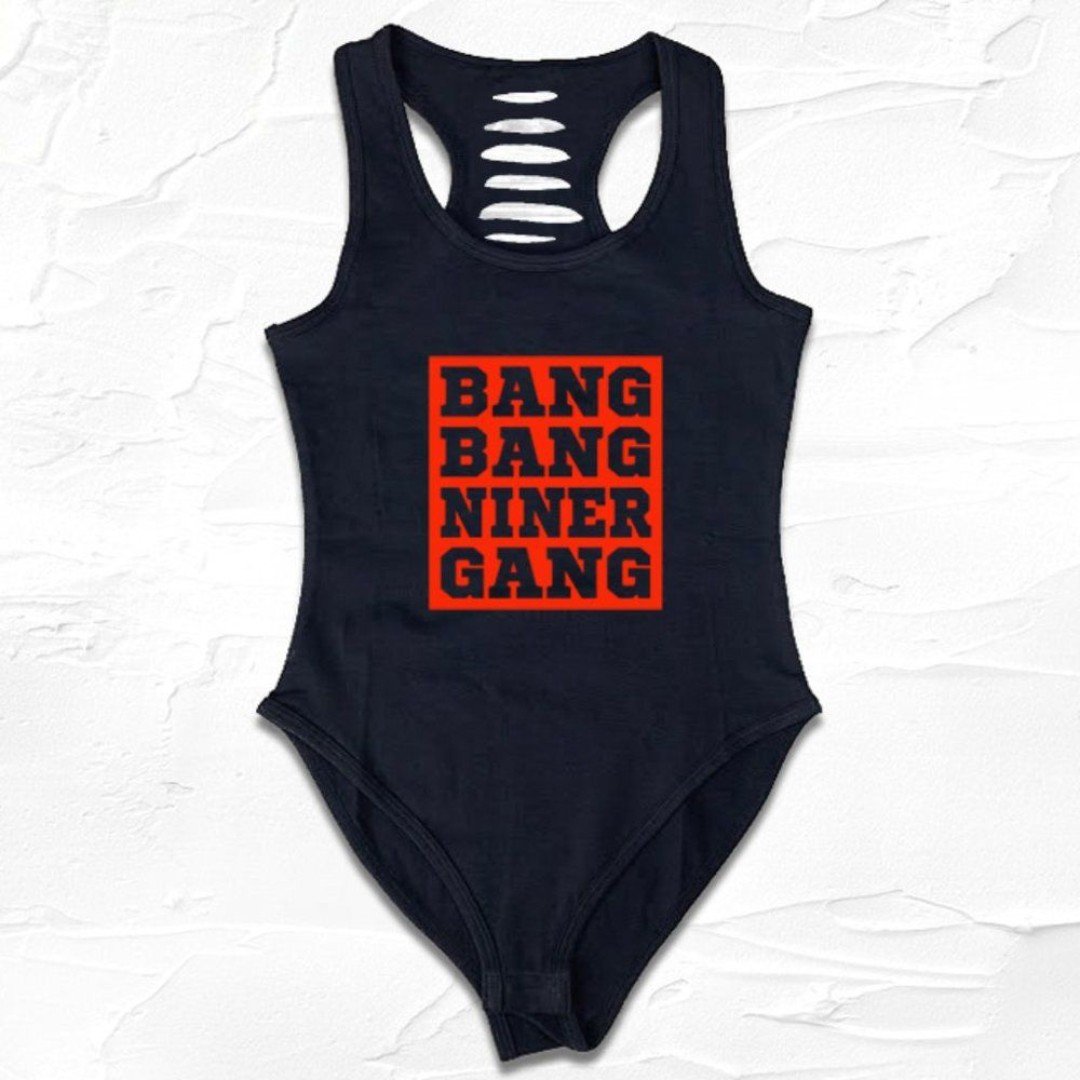 Black/White/Red San Francisco BANG BANG Niner Gang Bodysuit, SF Bodysuit fzL9kXyj8