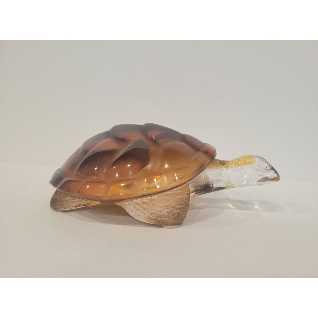 Lalique Amber And Clear Glass Turtle/Tortoise Figurine Excellent Condition! 4CSdt0bFc