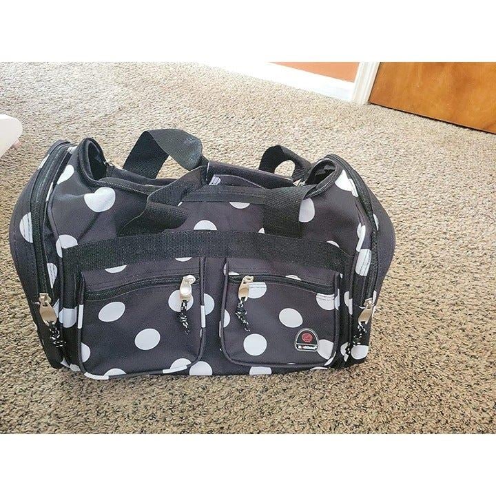 Beautiful Dotted Two Front & Two Side Secured Compartments Black Duffel Bag EIcS1CFQO