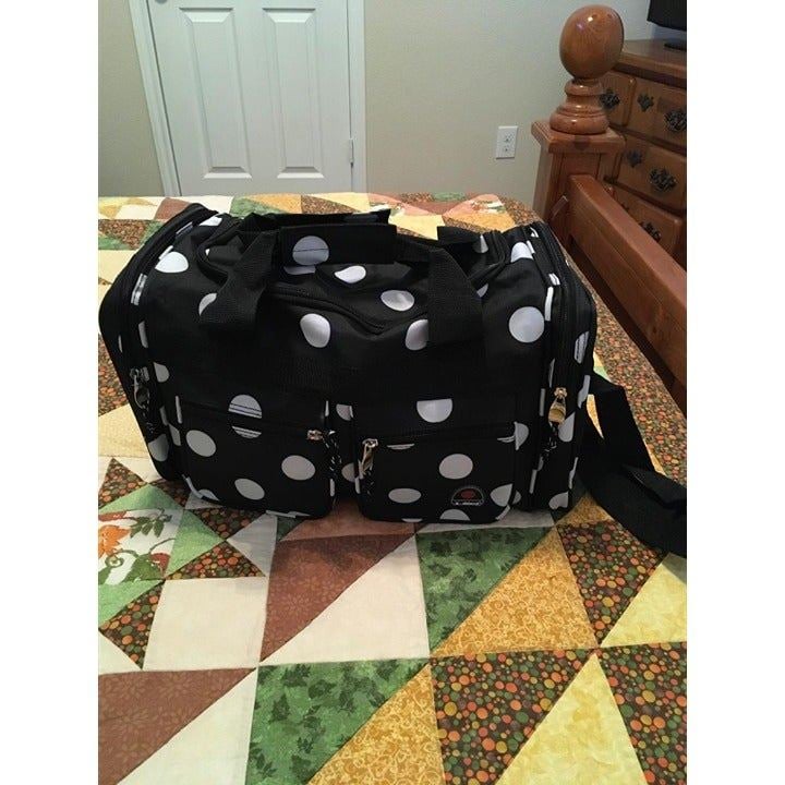 Beautiful Dotted Two Front & Two Side Secured Compartments Black Duffel Bag EIcS1CFQO