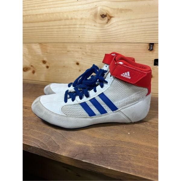 Adidas HVC 2 Unisex Kids Wrestling Shoes White, Red, Blue Athletic Size 3 DTCU3lroo
