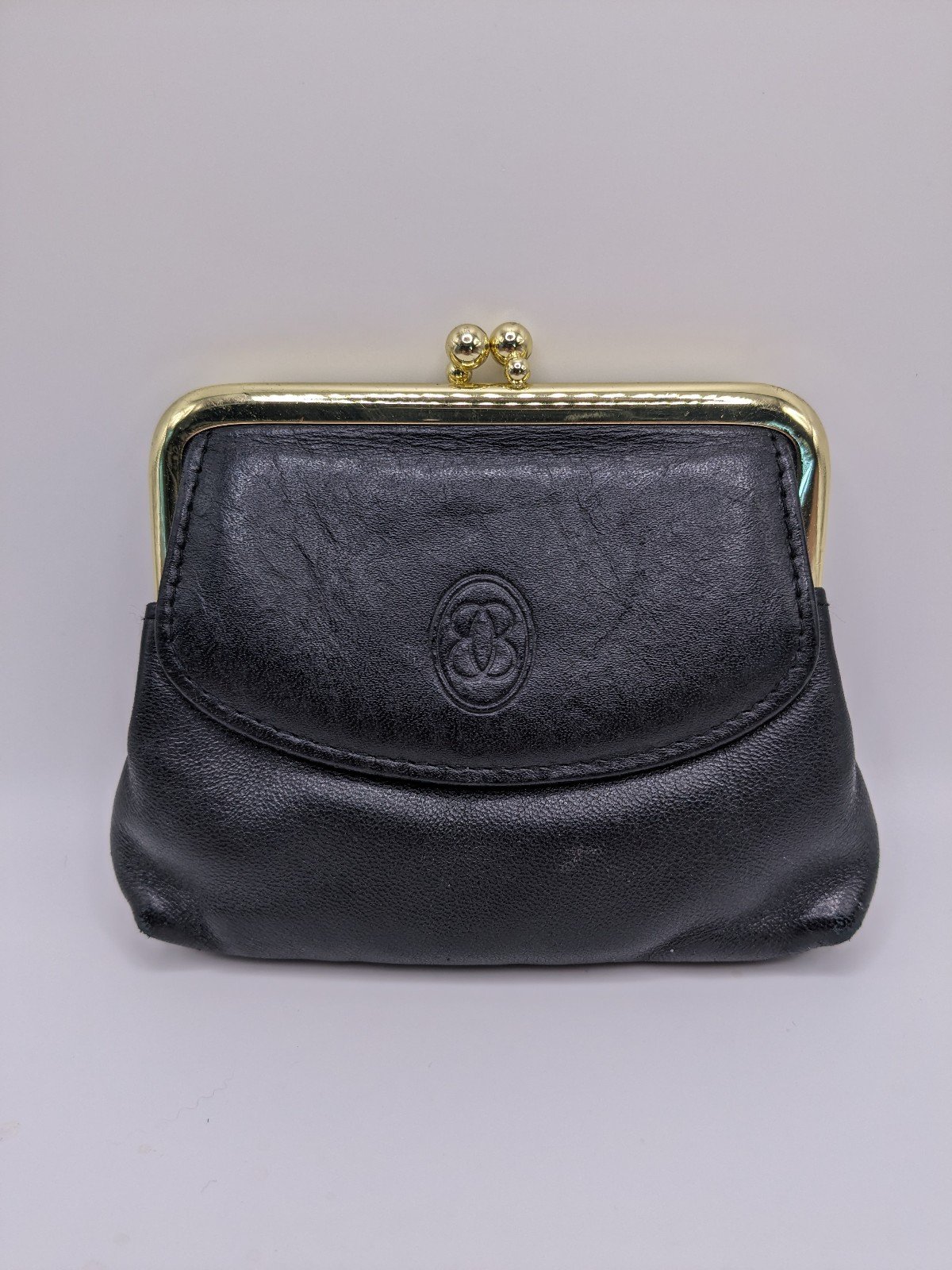 Buxton Leather Coin Purse Black With gold clasp, Front 