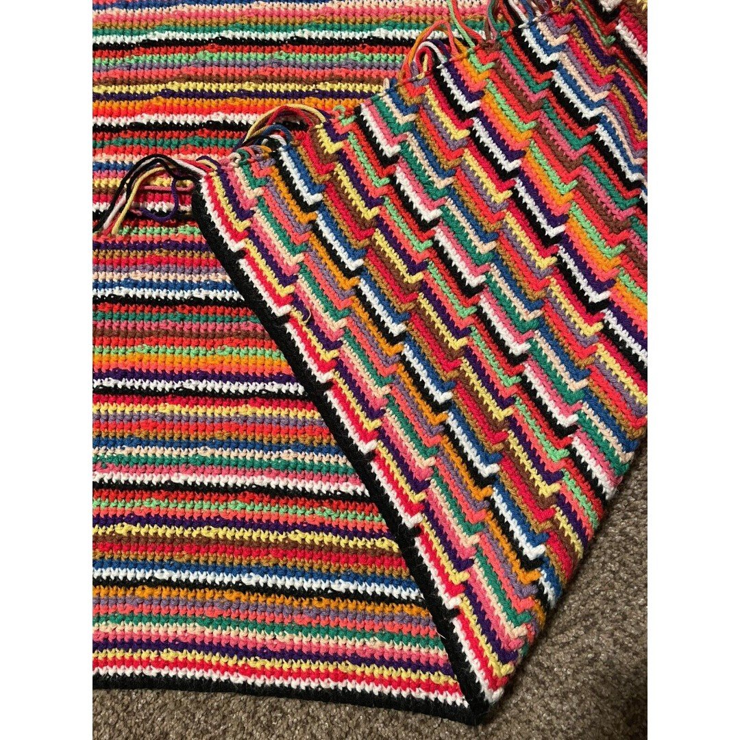Vintage Handmade Crocheted Afghan Throw Blanket 68” X 4