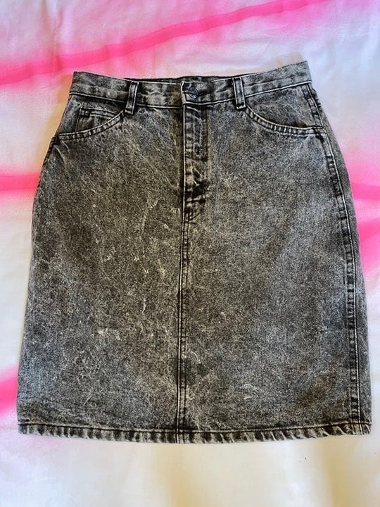 Vintage Black Acid Wash Jean Denim Skirt 80´s 90´s A4hA16DUQ
