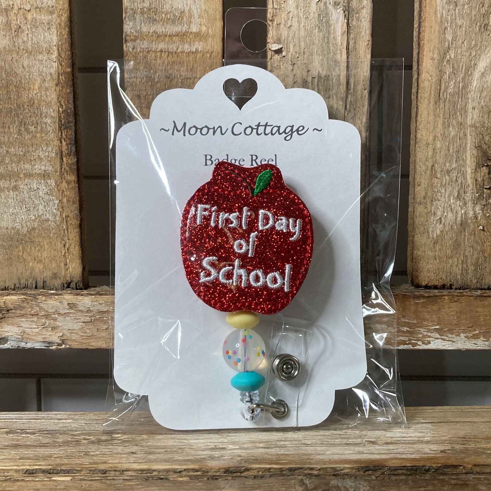 First Day of School Beaded Retractable Alligator Clip B