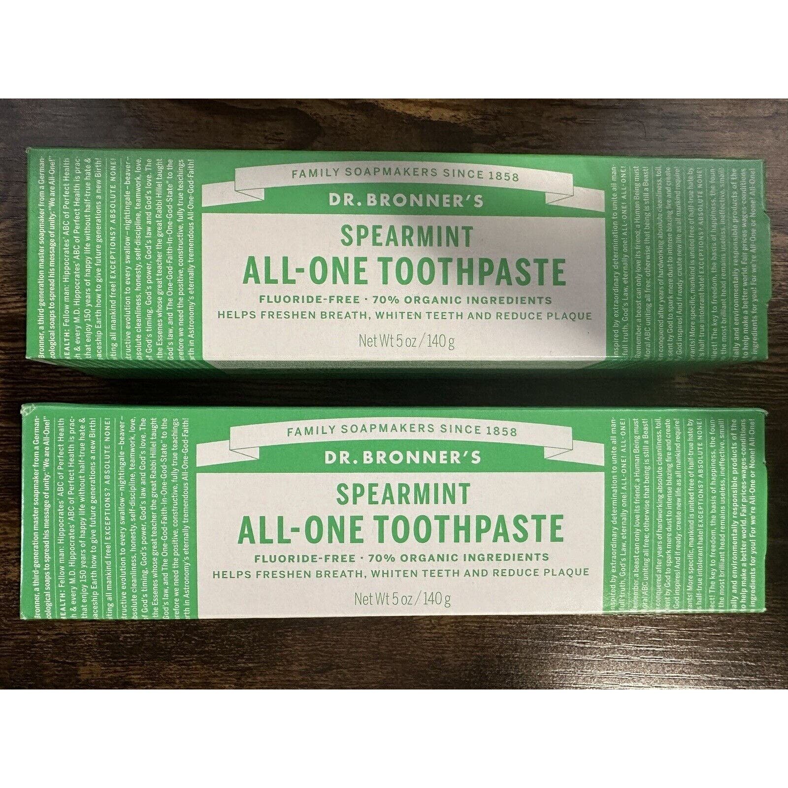 Dr. Bronner´s All-One Toothpaste Spearmint Fluoride-Free 70% Organic Lot of 2 ETIQpjxH0