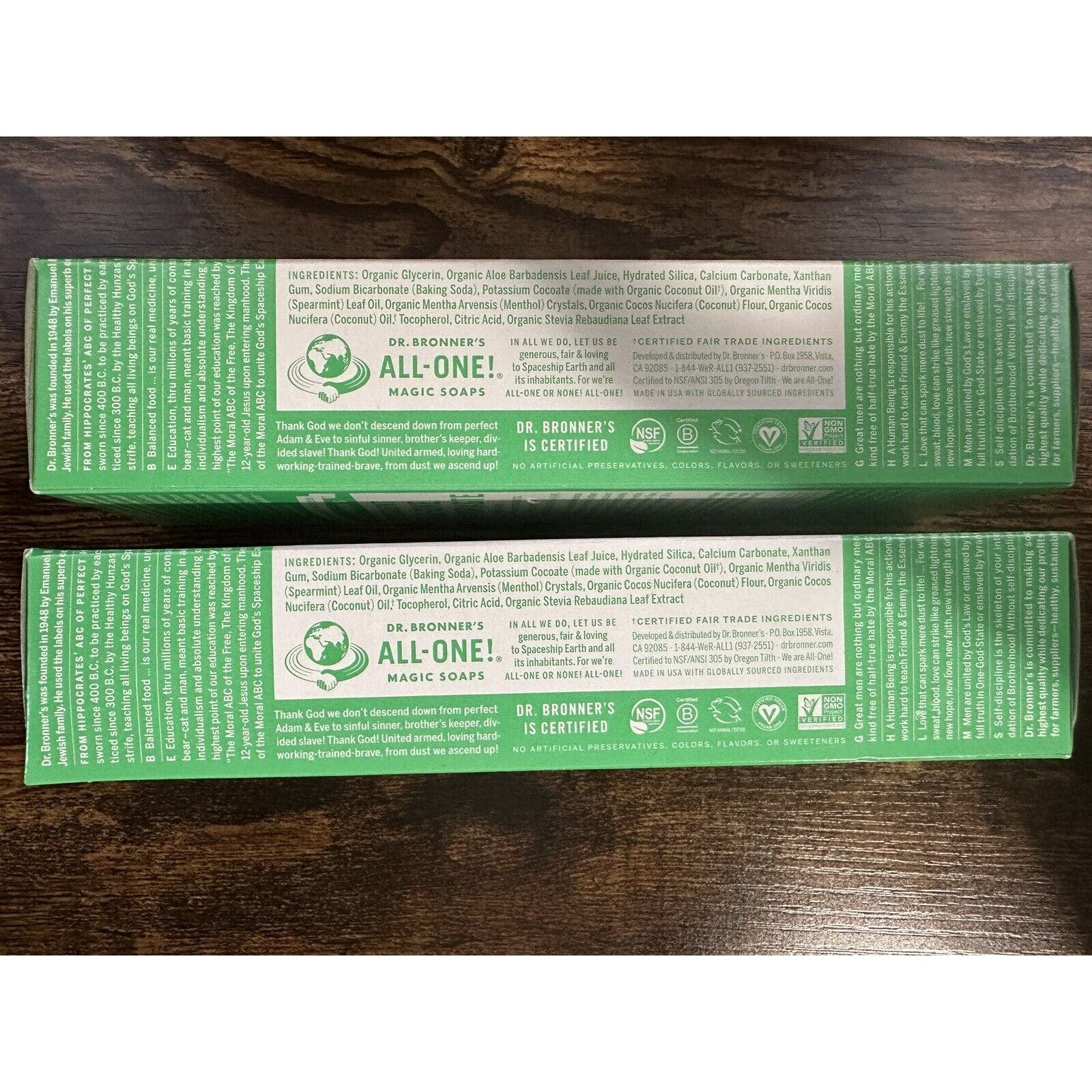 Dr. Bronner´s All-One Toothpaste Spearmint Fluoride-Free 70% Organic Lot of 2 ETIQpjxH0