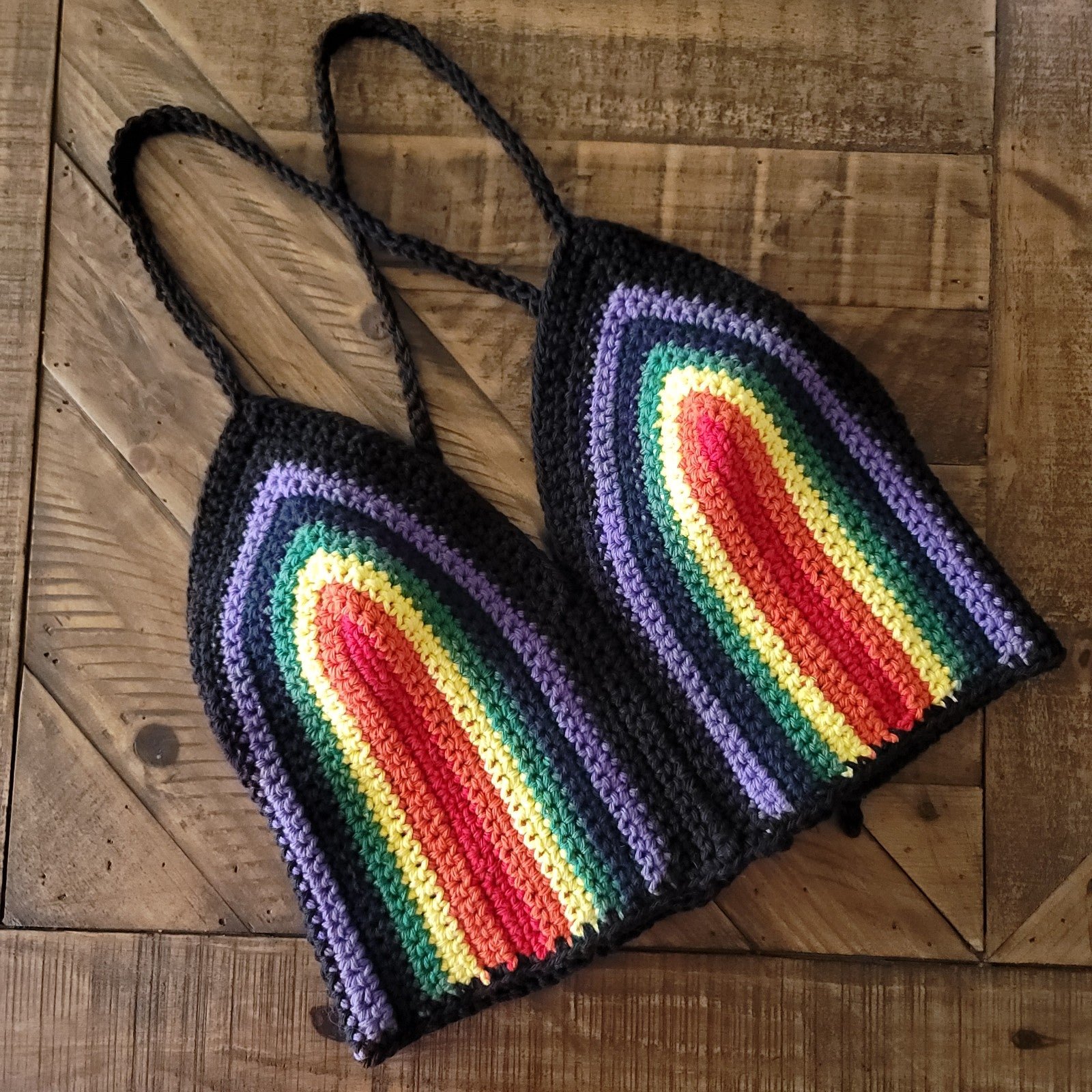 Handmade Crochet Festival Top - Rainbow and Black eY10jv8dd