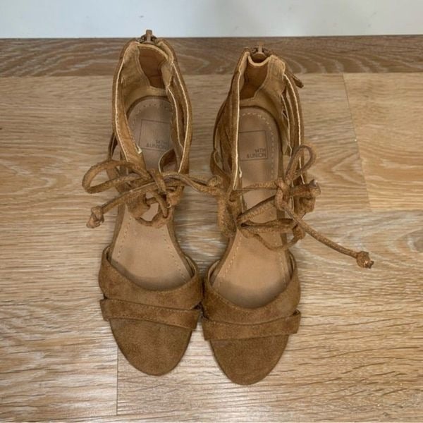 NWOT 14th & Union Brown Suede Strappy Laced Wedge Sandals exwkUQOyR