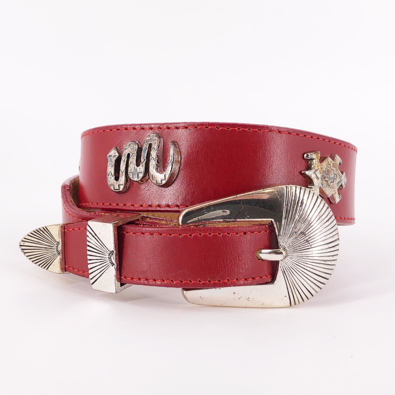 90s animal concho red leather western belt 1990s vintage Silver Creek 9dhejAea8