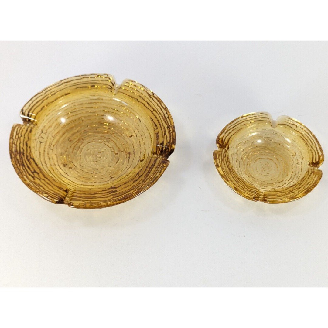 VTG Anchor Hocking Glass Ashtrays Soreno Honey Amber Gold Mid Century 4” And 6” 1OxyzcYyx