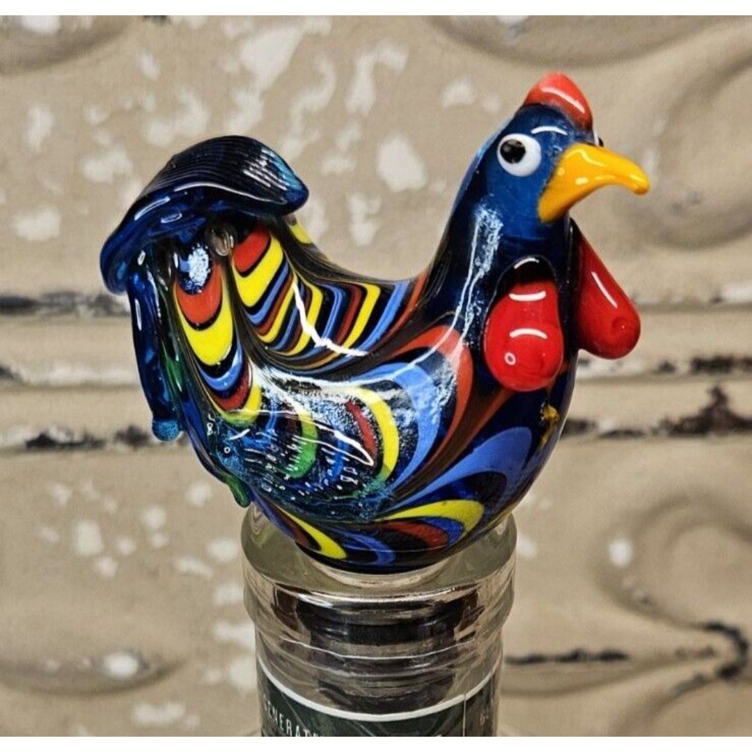 Beautiful Vibrant Blown Art Glass Rooster Wine Bottle S