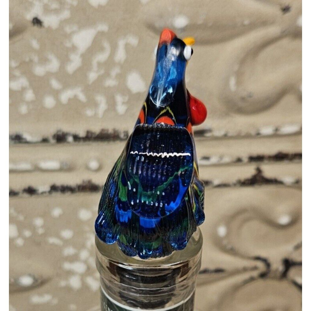 Beautiful Vibrant Blown Art Glass Rooster Wine Bottle Stopper (read) eNbJWmfnj