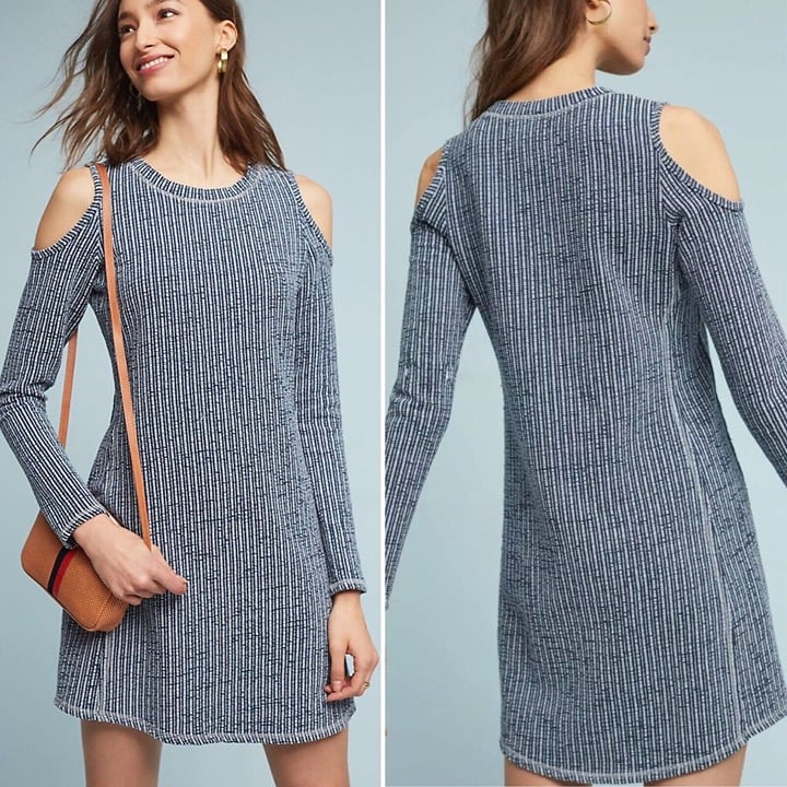 Anthropologie by Sol Angeles Textured Knit Open Shoulder Dress Size Medium 3toWWFPjy