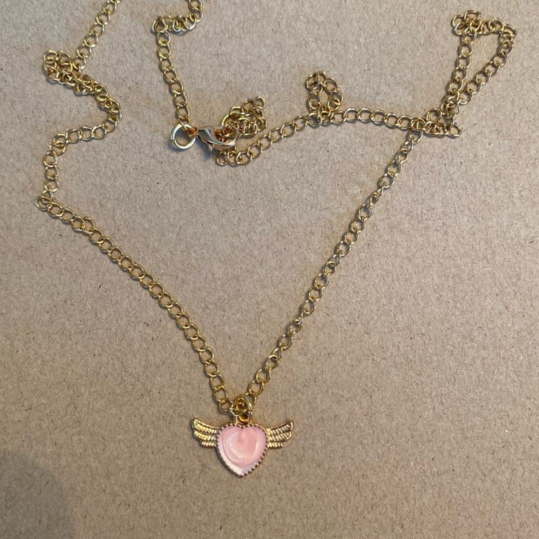 Pink Heart with Wings Necklace 38oWJ4JRq