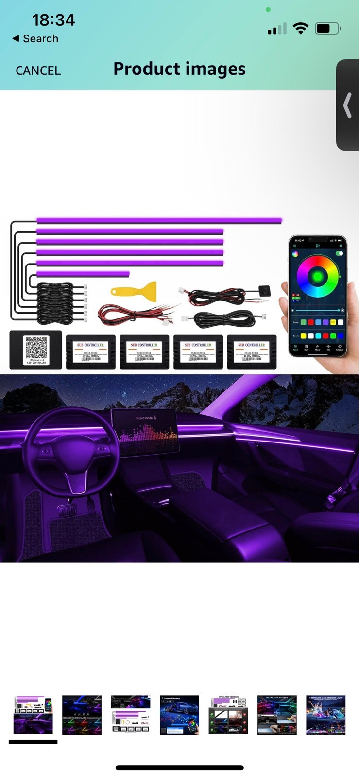 Acrylic Interior Car LED Strip Light with Wireless APP,
