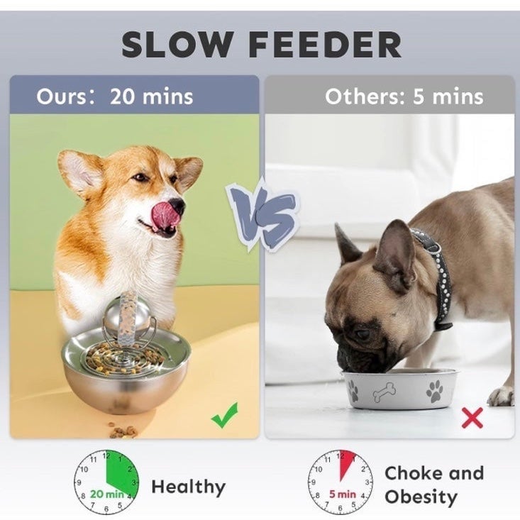 Stainless Steel Slow Feeder Pet Food Dispenser 4TVO2k55O