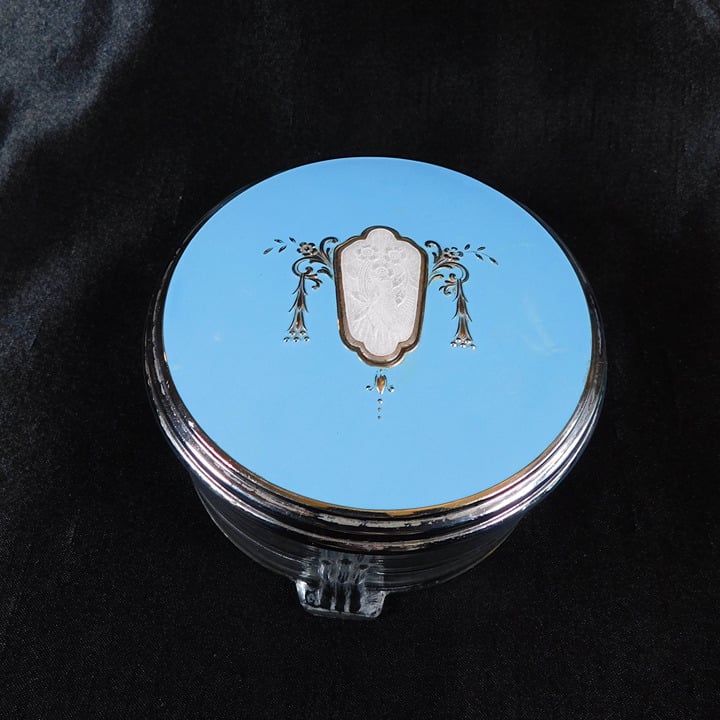 Footed Vanity Jar with Blue Lid # 22962 9jm6ToWAh