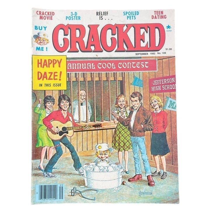 Vintage 1982 Cracked Magazine No. 189 Happy Days Collectible Comedy Satire Comic bHZgg23VH