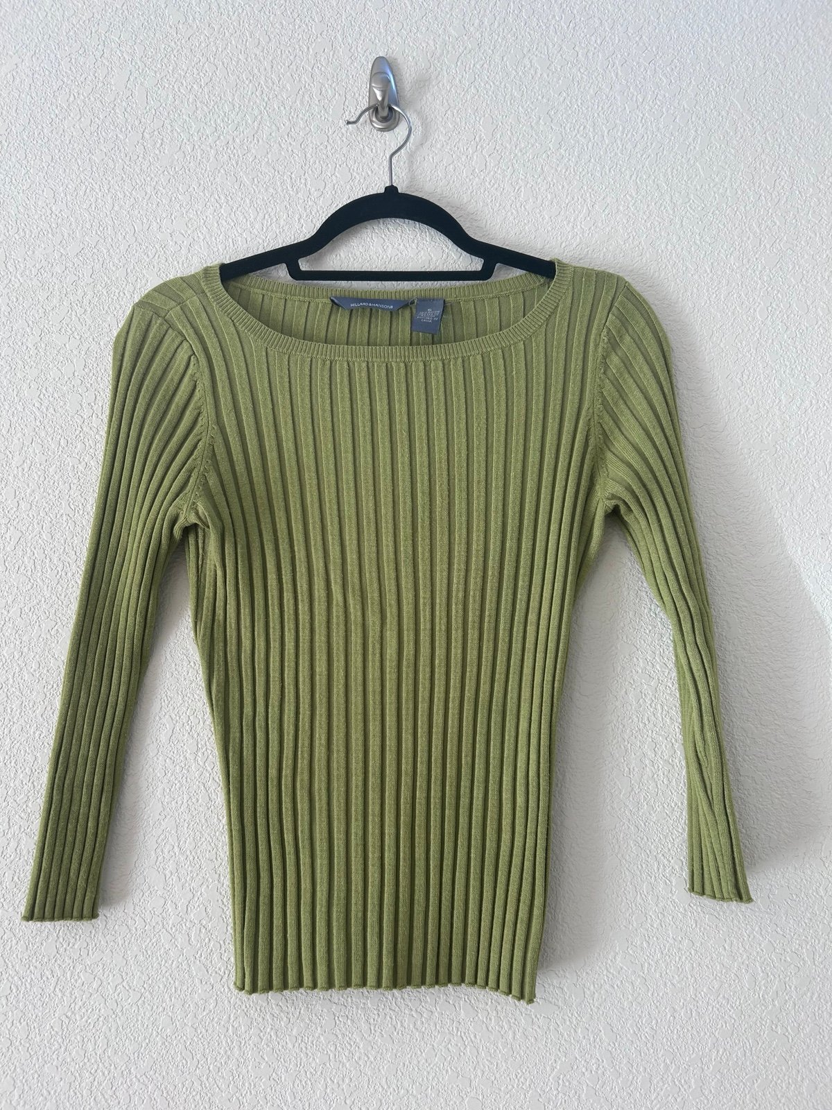 Hillard & Hanson Vintage Bright Green Ribbed Sweater Si