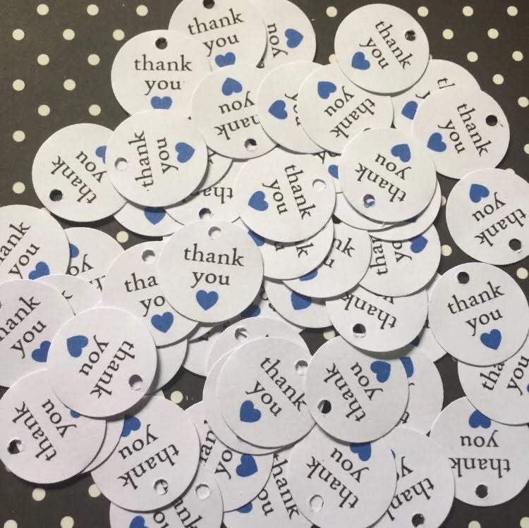 (180) pieces Small Round white Thank You with Blue Hear