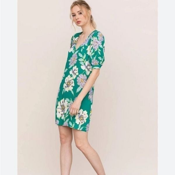 Yumi Kim Green Floral Puff Sleeve Mini Dress| Size M FA