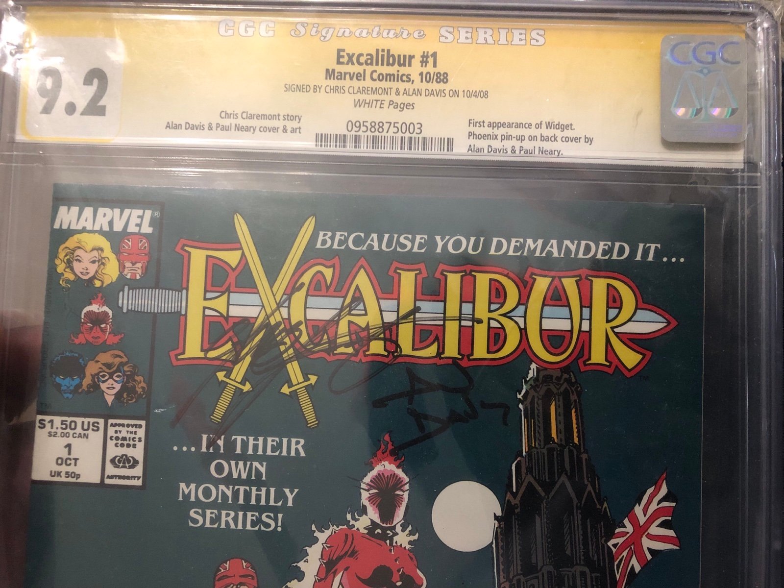 Excalibur #1 10/1988 CGC 9.2 Signed By Chris Claremont & Alan Davis 0XGsr9z6s