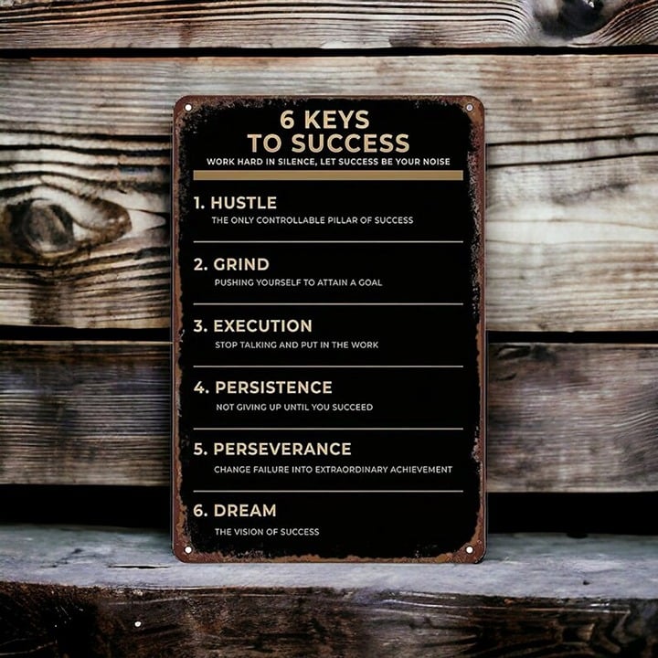 Retro Tin Sign | 6 Keys To Success Motivational Metal Poster | 8x12 Inch 9WvZWskQ5