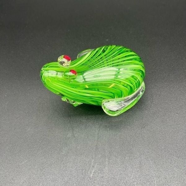 Hand Blown Art Glass Frog Paperweight Figurine Green Red Eyes Unsigned Figural 98uaPFizM