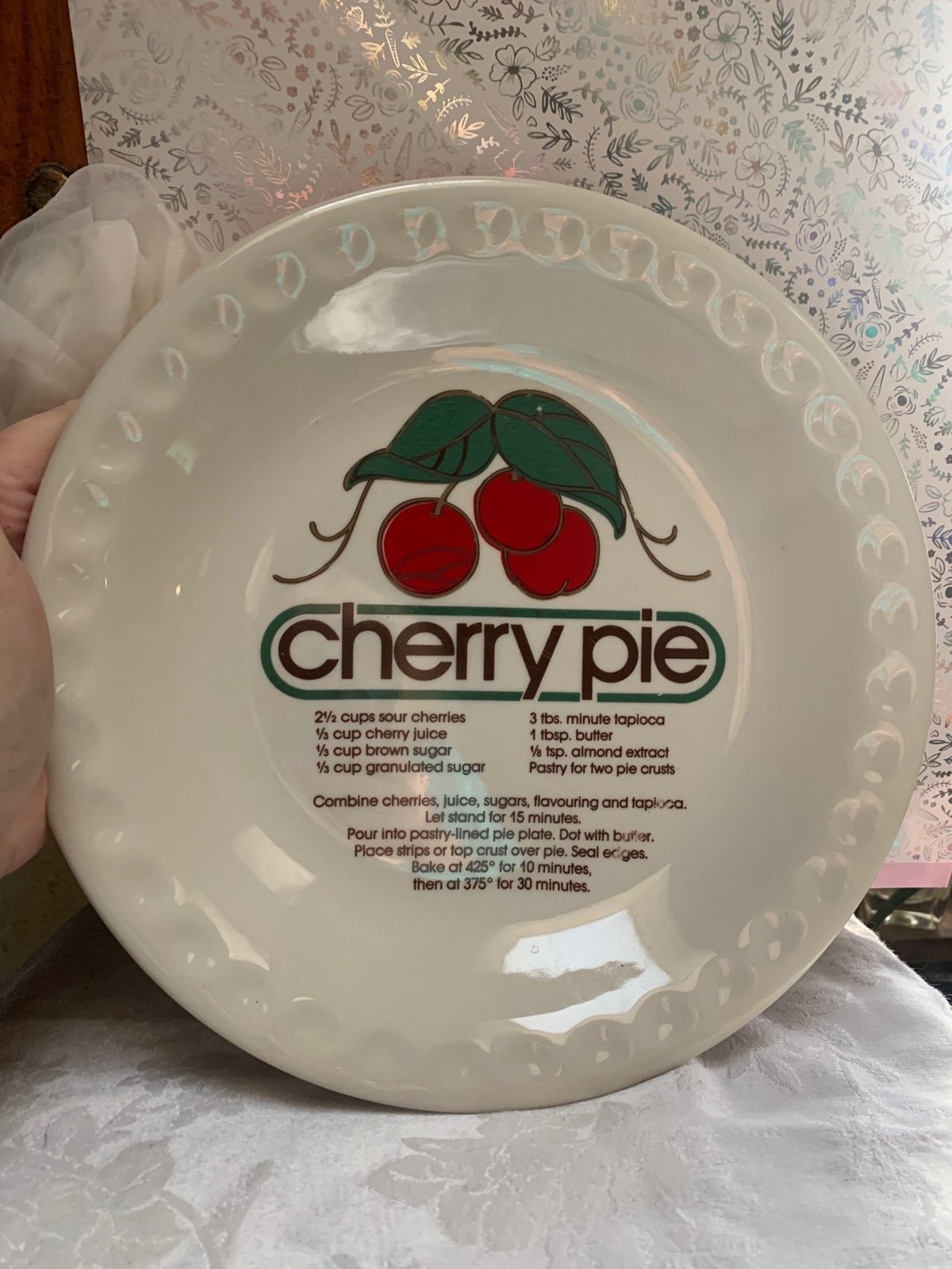 Vintage Mount  Clemons Cherry Pie Recipe Pie Plate 4Fyu
