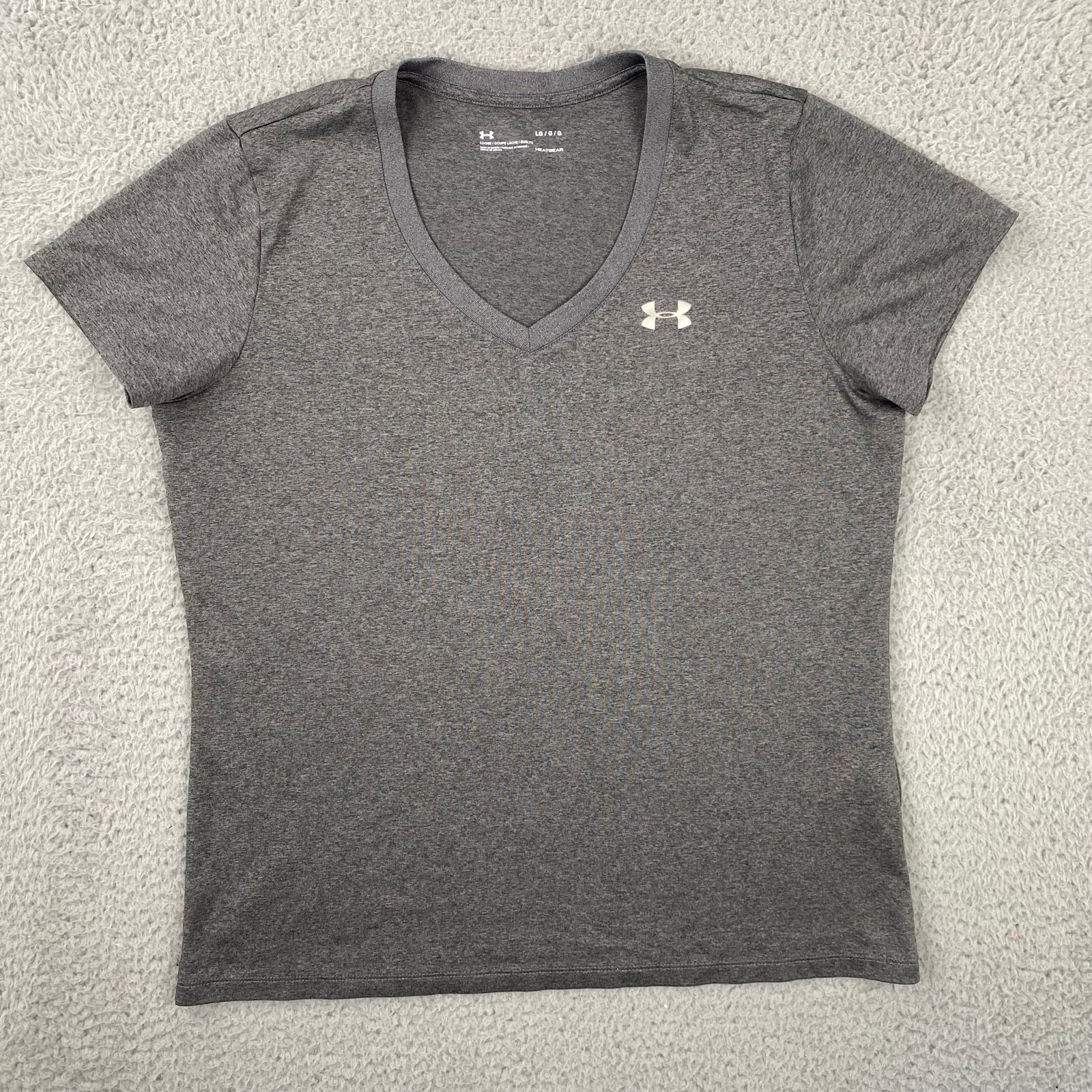 Under Armour Womens Solid Tech V-Neck Shirt Carbon Gray Loose Fit Large Heatgear EZbdBeNao