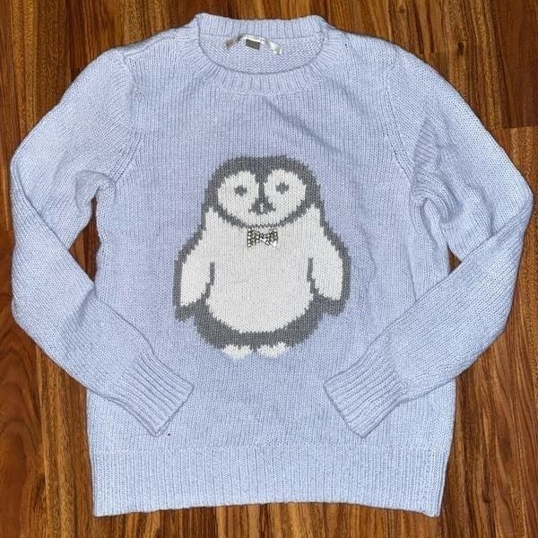 LC Lauren Conrad Blue Penguin Knit Sweater Women´s