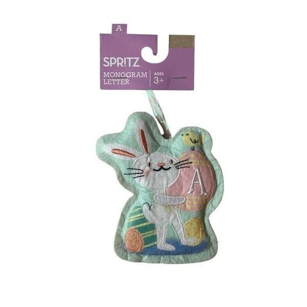 Spritz Monogram Letter A Bunny Rabbit Easter Chick Deco