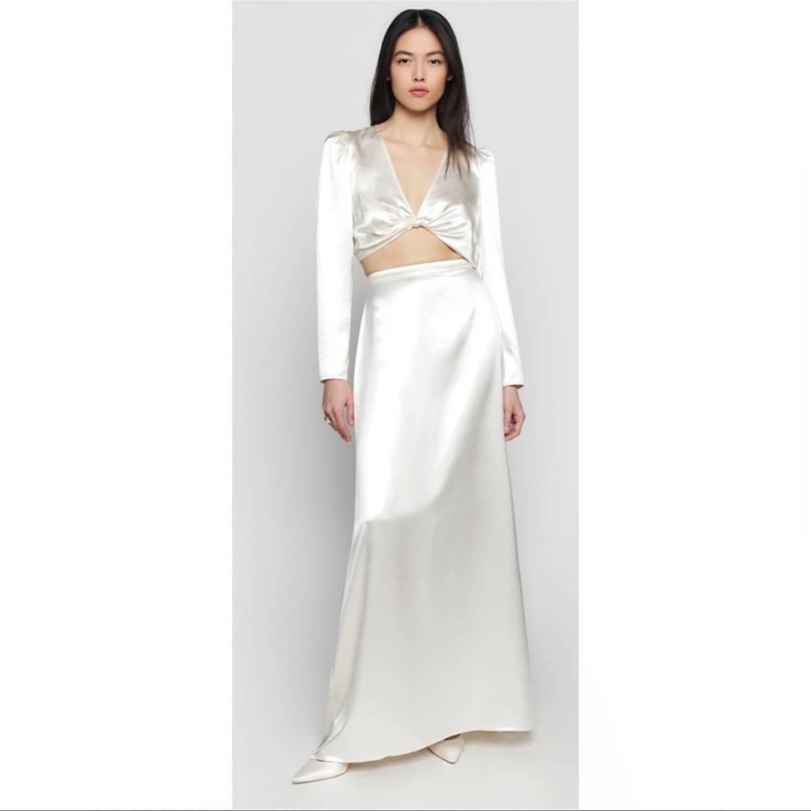 NWT Reformation Ivory White Barcelona Silk Two Piece Bridal Maxi Dress Set Sz 10 8Q737yOlW