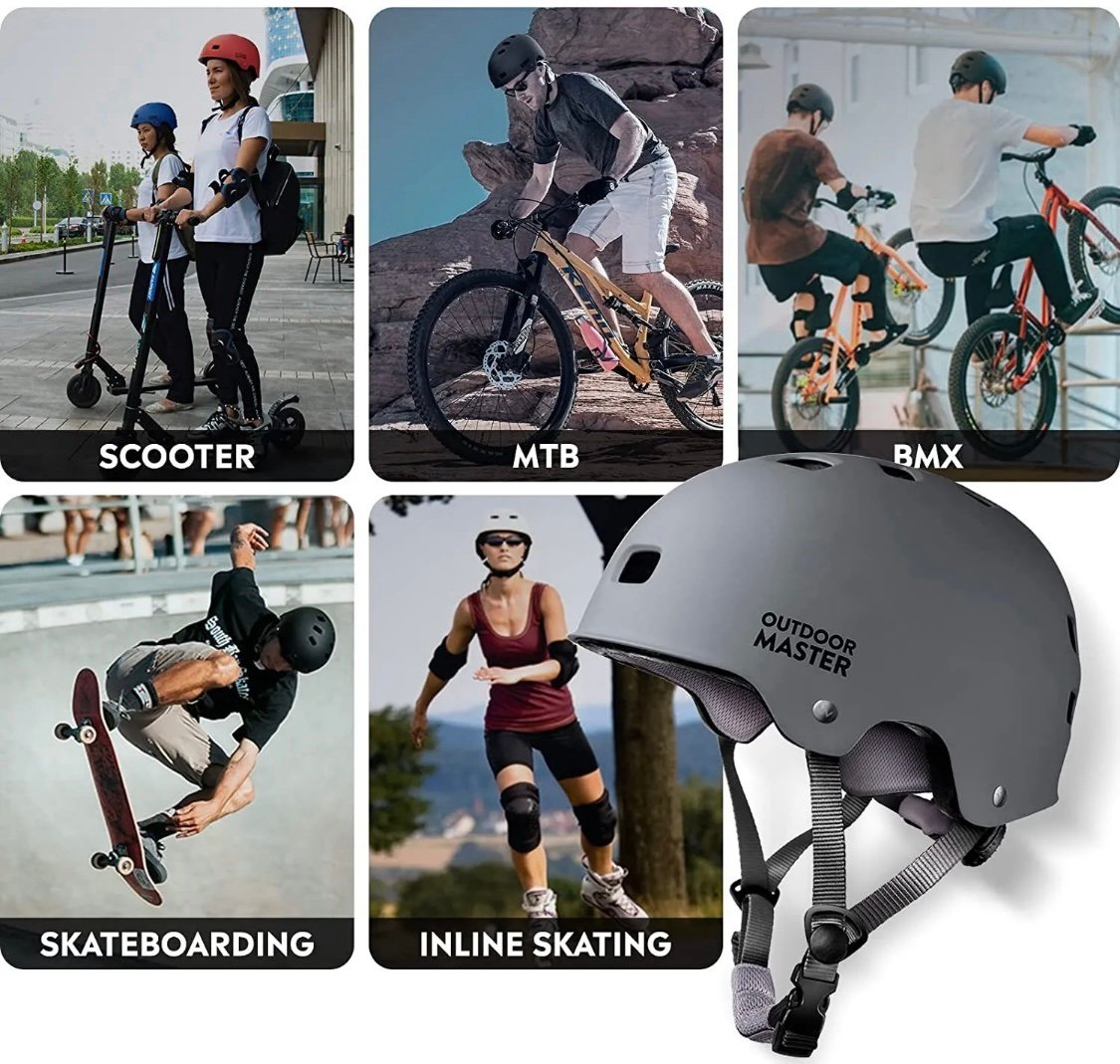 Skateboard Cycling Helmet - Two Removable Liners Ventilation Multi-Sport Scooter g0LafFu1P