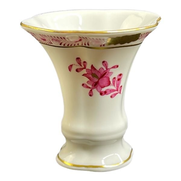 Herend Hvngary Vase White Pink Floral Hand Painted Gilded Rim bcRIRiyLc