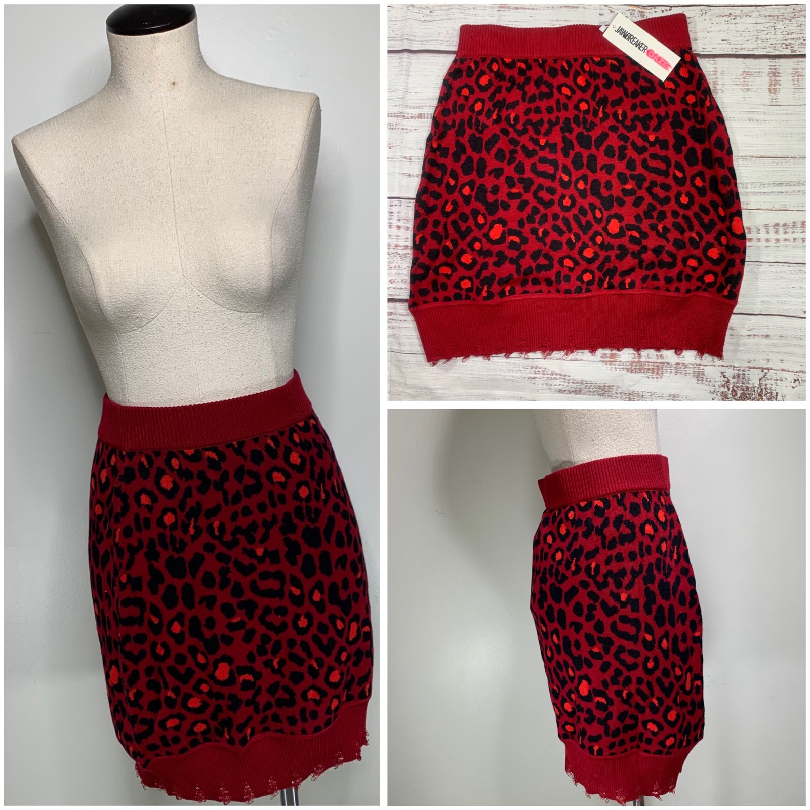 Red Leopard Distressed Mini Skirt Size 10 by Jawbreaker