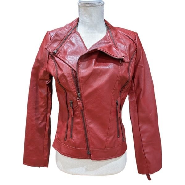 Comme USA Women´s Faux Red Moto Jacket Size M fHqKHBpjw