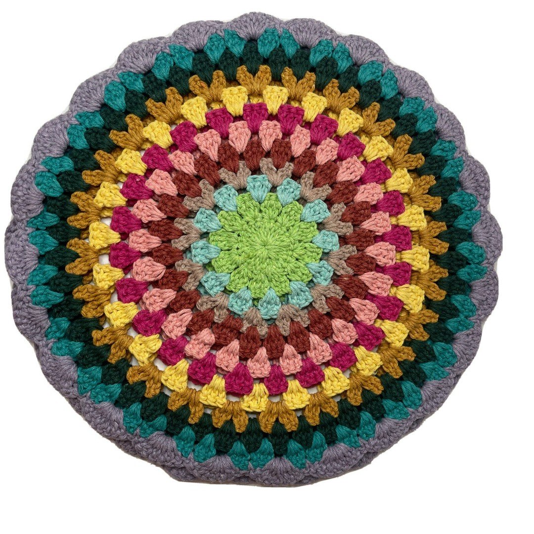 Crochet PlaceMats 2 BOHO Multicolor Round Charger Doily Hippie Vintage Colorful DCvMle40a