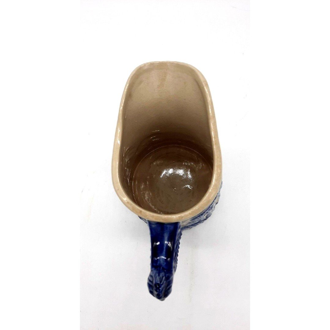 Vintage Old Sleepy Eye Indian  Stoneware Pottery Blue On Beige 7.5