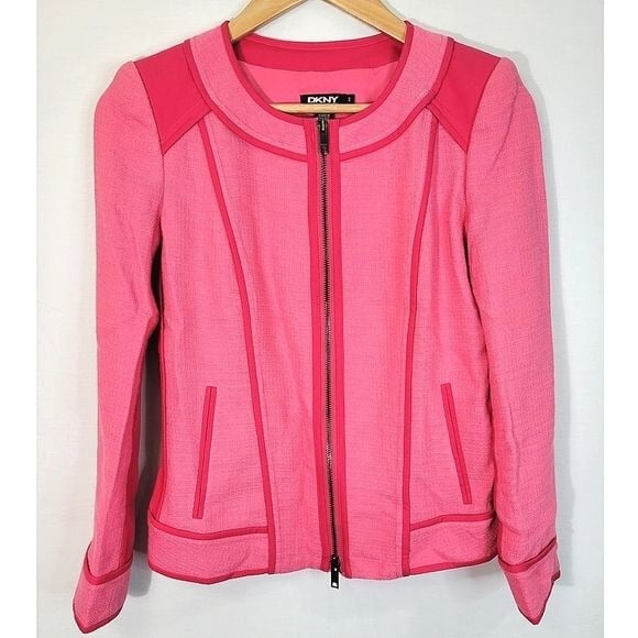 DKNY Pink Barbiecore Zip Blazer Jacket 2 Classic Modern